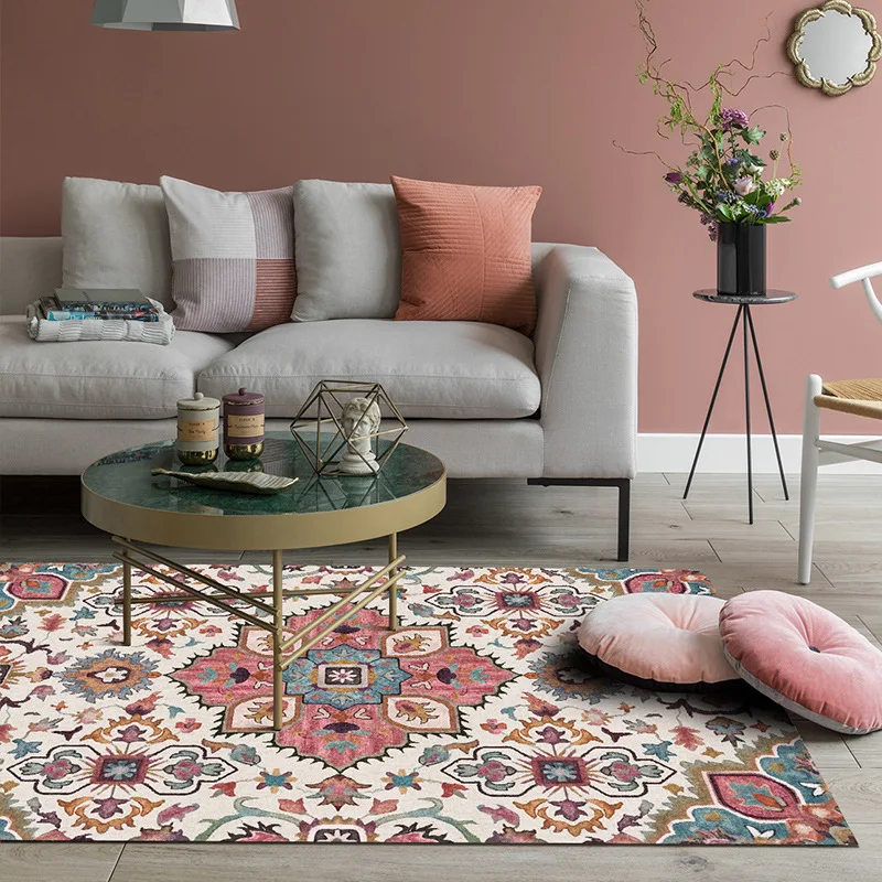 Nordic national wind flower carpet Indian modern home living room bohemian bedroom coffee table crystal Velvet