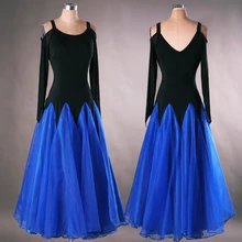 Standard Ballroom Dance Competition Dresses splicing ballroom dance Costumes Women Blue Tango/Waltz Dresses Modern Dance Dress