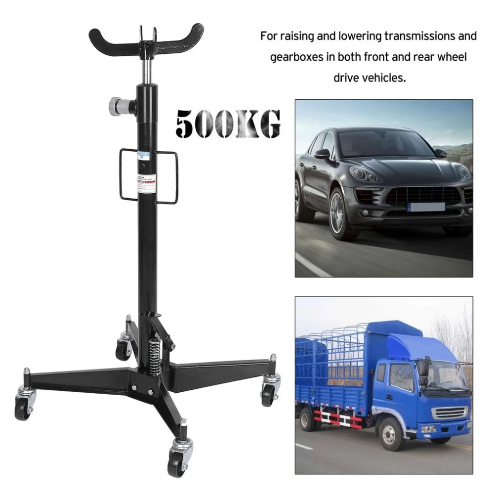 

Vertical Telescopic Car Transmission Jack 1100 Lbs 500kg Professional Hydraulic Motor Gearbox Lift Swivel Wheels Lift Car Tool