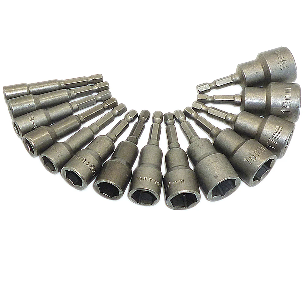 

14pcs Professional Magnetic Nut Driver Set Metric Socket 1/4" Hex Power Drill Bits 6mm~19mm Drill Bit Adapter Hex Power Tools