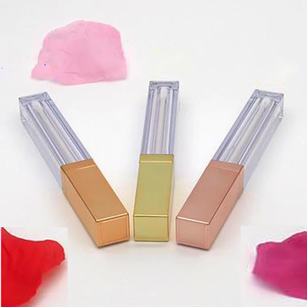 3 Pack Clear Mini Lip Gloss Tube Empty Lip Balm Refillable Small Containers With Gold Lid for Liquid Makeup Cosmetics