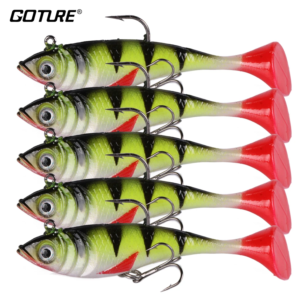 Goture 5 قطعة/الوحدة الصيد إغراء Swimbait المتذبذب لينة سيليكون الاصطناعي الطعم مع طعم سمك الكارب الصيد الاكسسوارات 8.5 سنتيمتر/10.8g