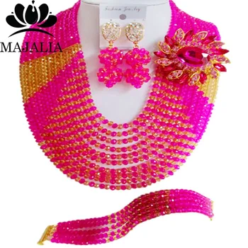 

Fashion african jewelry set Hot Pink nigerian wedding african beads jewelry set Crystal Free shipping Majalia-341