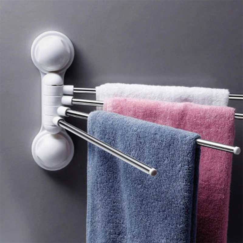 Suction cup stainless steel 180 degree rotating arm rack towel bar