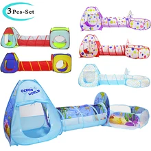 Детская Крытый туннель детская складная палатка 3pcs-набор Забавный шарик бассейн игрушки для манежа Сращивание забор морской шар игра забор портативный складной бассейн для ребенка