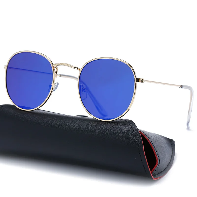 

Vintage Round Sunglasses Women Mirror Reflective Retro Sun Glasses Brand Designer Trendy Metal Circular Frame Eyewear with Box