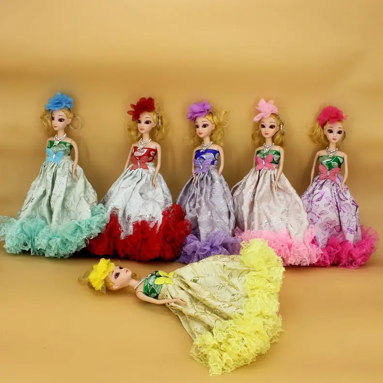 

30CM 3D eye joint flower cloth baba confused doll big wedding dress key ring pendant bride doll multicolor mix and match