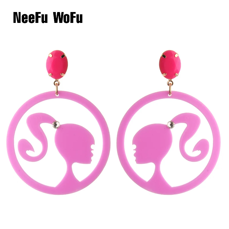 

NeeFu WoFu Drop Earrings Round Resin Earring Big Earring Large Long Brinco Ear Oorbellen Girl Vintage engraving Christmas Gift