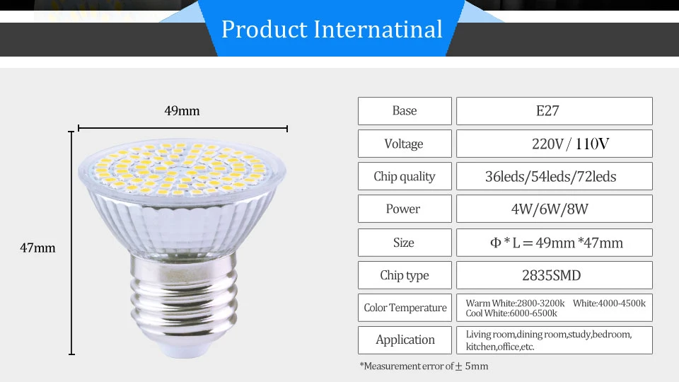 SMD2835 GU10 Led Bulb Lamp 220V 4W 6W 8W E27 MR16 36 54 72 LEDs Ampoule Spotlight (2)