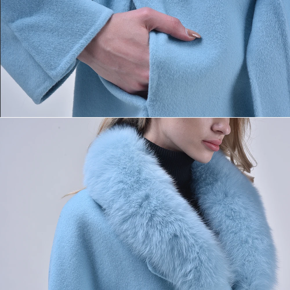 Для женщин шерсть пальто дамы в Корейском стиле зимние теплые натуральной меховой воротник длинное пальто парка плюс Размеры верхняя одежда флис пальто