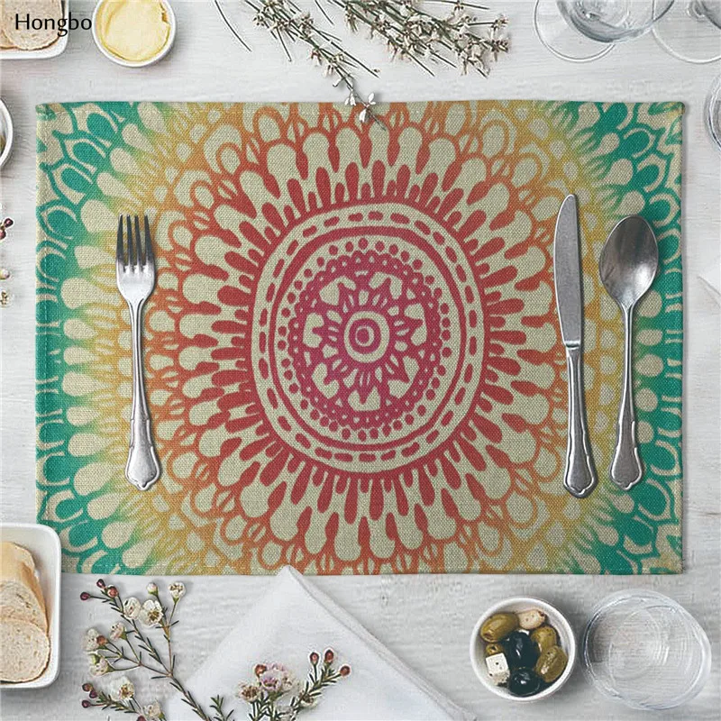 

Retro Linen Dining Table Mat Bohemia Datura Flowers Bowl Coasters Coffee Tea Mats TableMat Table Cloth Tableware
