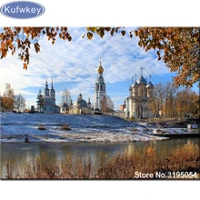 5D Rússia paisagem rio igreja do Ponto da Cruz Pintura Diamante Diy Praça Cheia de Strass Fotos Diamante Bordado Mosaico(China)