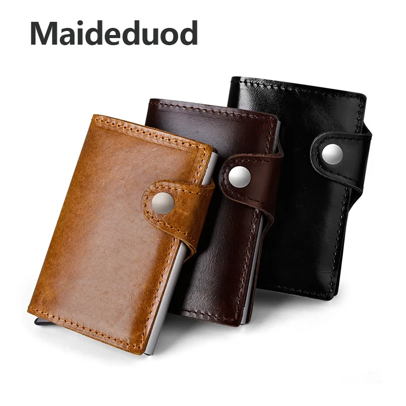 

Maideduod Genuine Leather Metal Men Card Holder RFID Aluminium High quality Credit Card Holder With RFID Blocking Mini Wallet