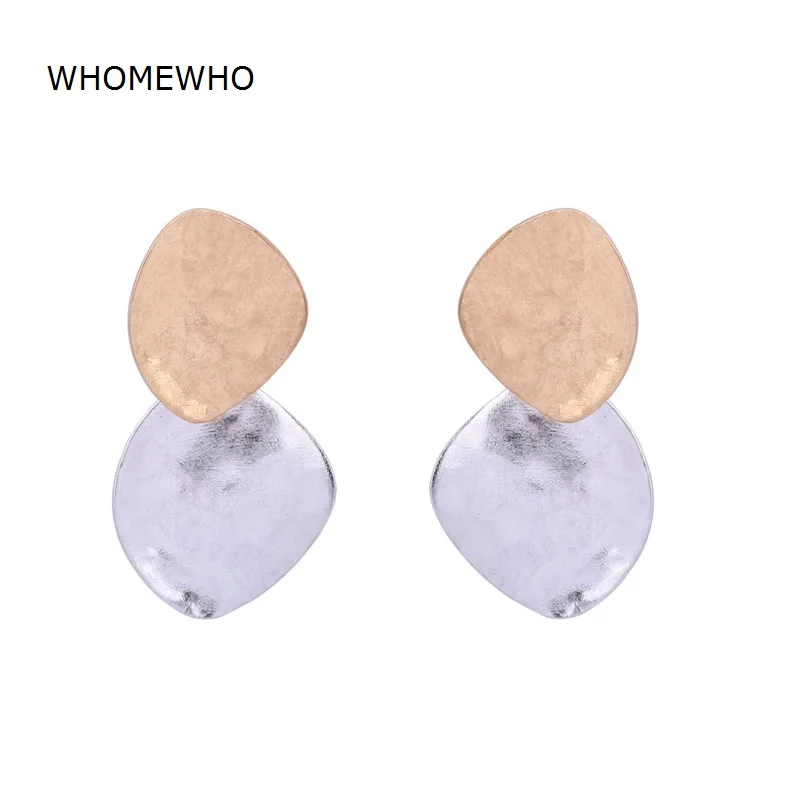 

Old Gold Silver Hammered Metal Two Tone Minimalist Minimalism Drop Earrings Fashion Korean Chic Ear Jewelry Party Accessories