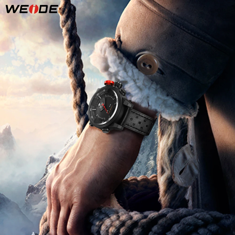 Brand WEIDE New Men Casual Watch With Japan Quartz Analog Digital Waterpfoof Relogio Masculino Leather Strap Watches For Men