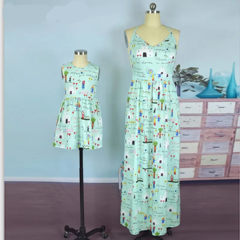 Пляжное платье без рукавов с длинными бретельками для мамы и дочки; платья для мамы и дочки; Vestido; Семейные комплекты - Цвет: Ali967