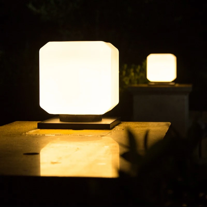 

Modern minimalist white acrylic square pillar lamp solar waterproof outdoor garden decorative lighting E27 bulb lawn lamp