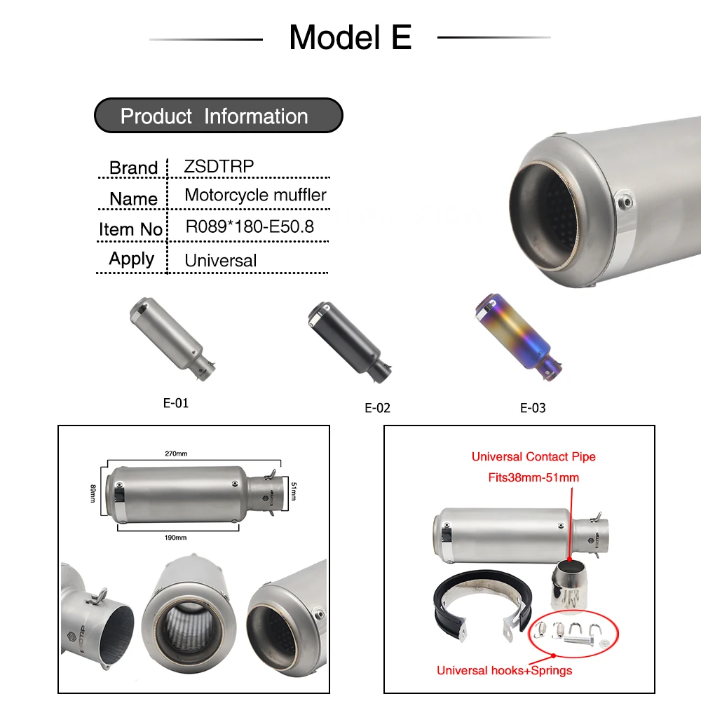 ZS MOTOS 35-51mm de la motocicleta silenciador de Escape SC GP escapar silenciadores de Escape de fibra de carbono de tubo de Escape para HONDA R1 R3 R6 FZ6 ATV