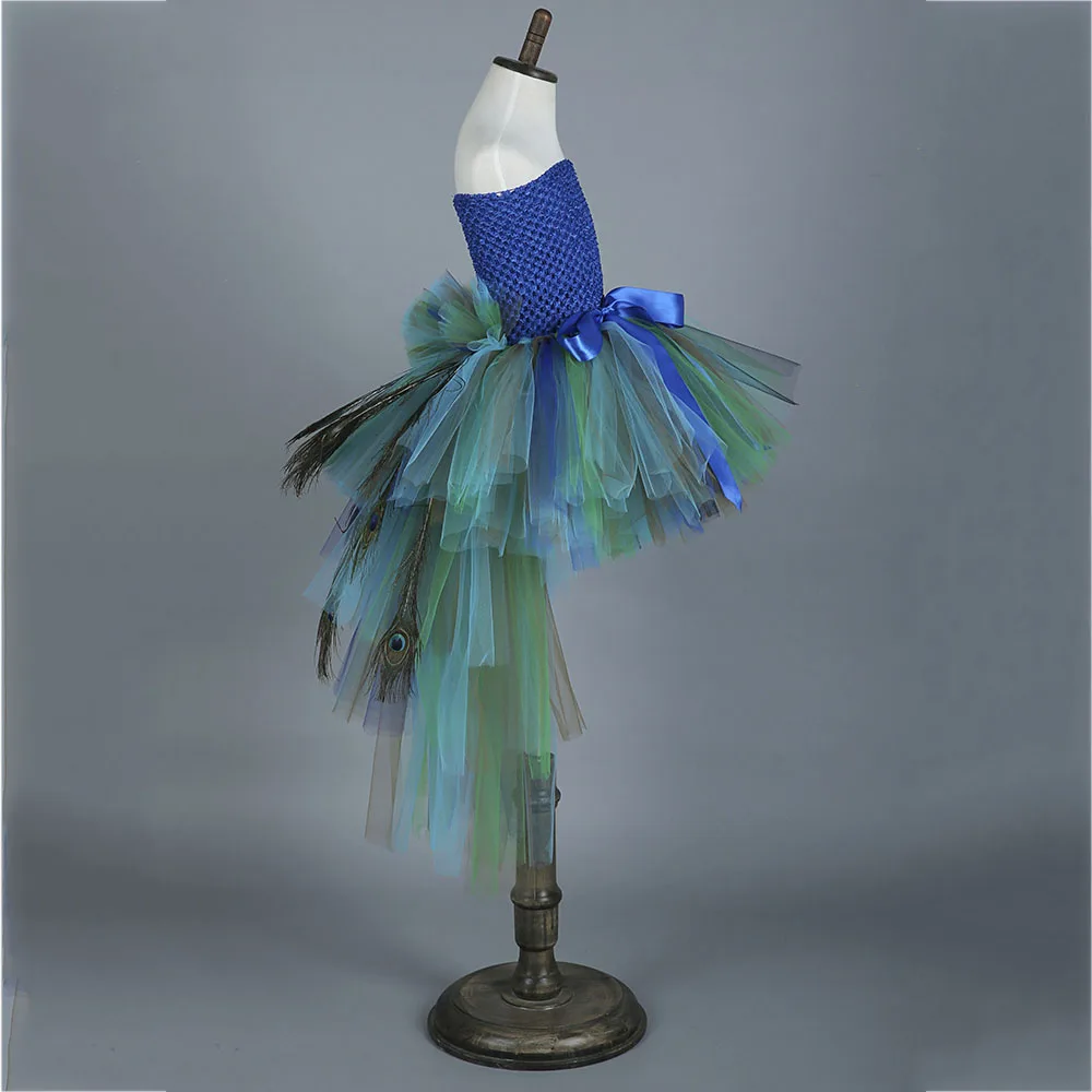 Elegant Long Tail Peacock Tutu Dress for Kids Girl Clothes Children Wedding Party Celebrity Carnival Peacock Dresses Ball Gown (4)