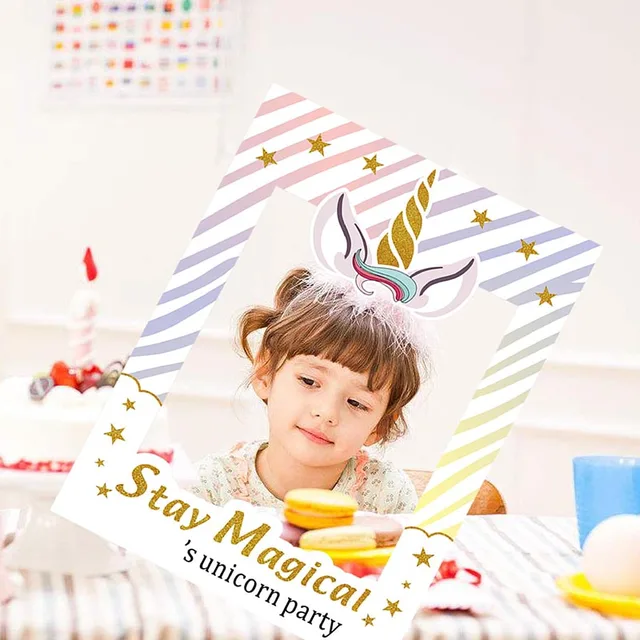 WEIGAO Birthday Party Photobooth Props Stay Magical Photo Frame For Kids Birthday Party Unicorn Photo Booth Props Party Supplies