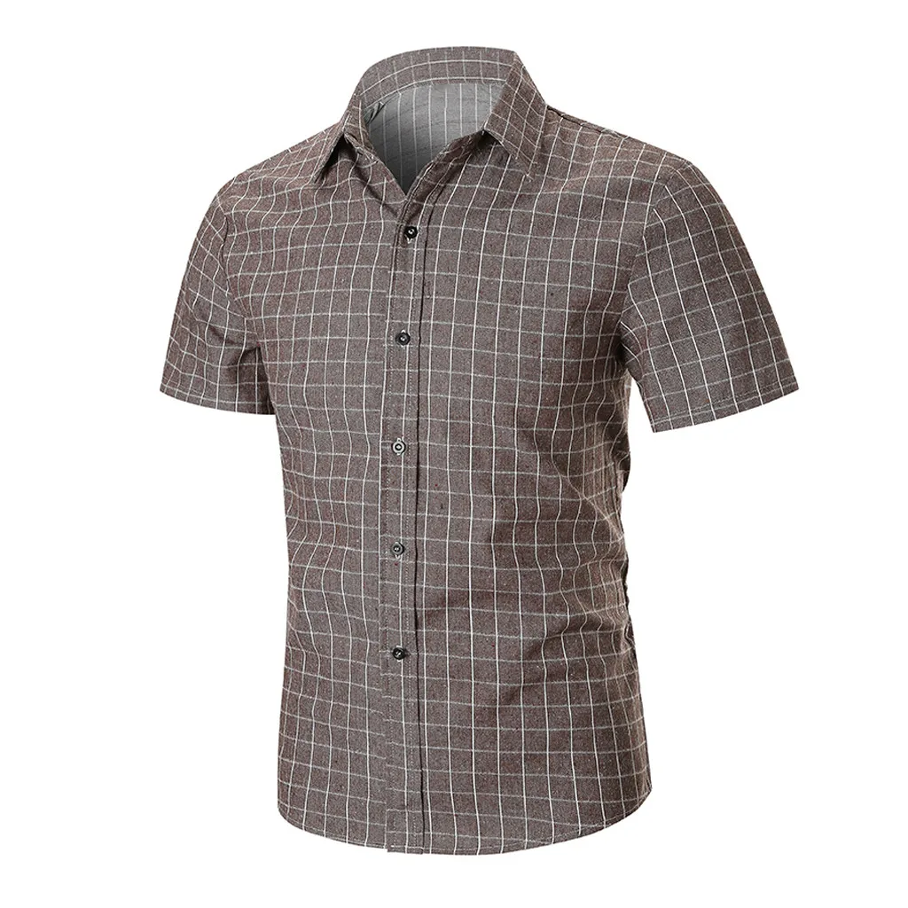 Брендовая приталенная Мужская рубашка, Повседневная летняя рубашка, большие размеры, гавайская рубашка с короткими рукавами, рокабилли в готическом стиле, клетчатая красная одежда - Цвет: Coffree