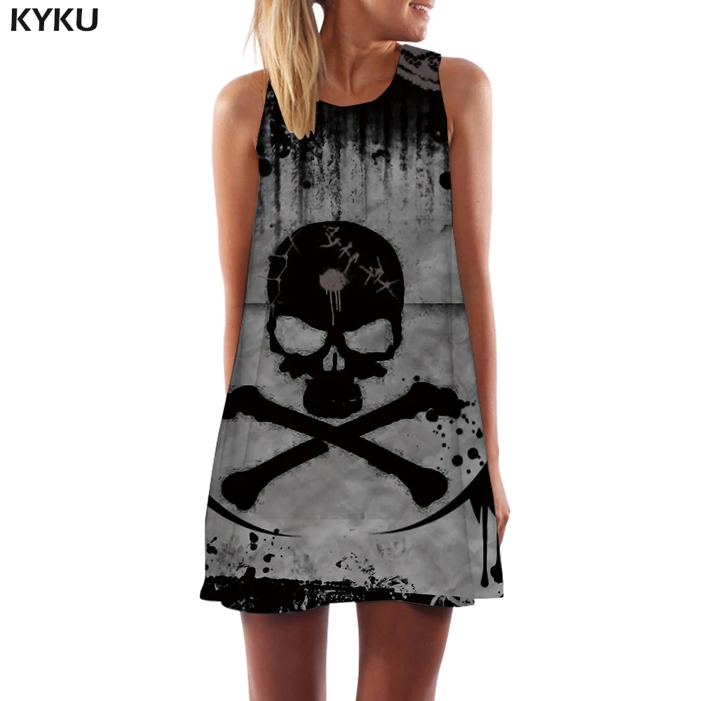 Vestido para mujer con impresión en 3D 13 KYKU Skull Vestido Mujer esqueleto Boho gris 3d impresión tinta Oficina gótico Playa Mujeres ropa Vintage señoras