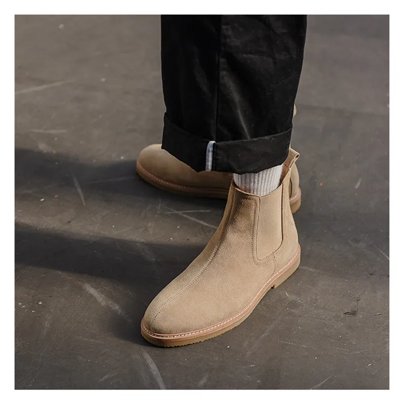 Английские Замшевые мужские ботинки «Челси» в стиле панк; удобные мужские ботинки из натуральной кожи для отдыха
