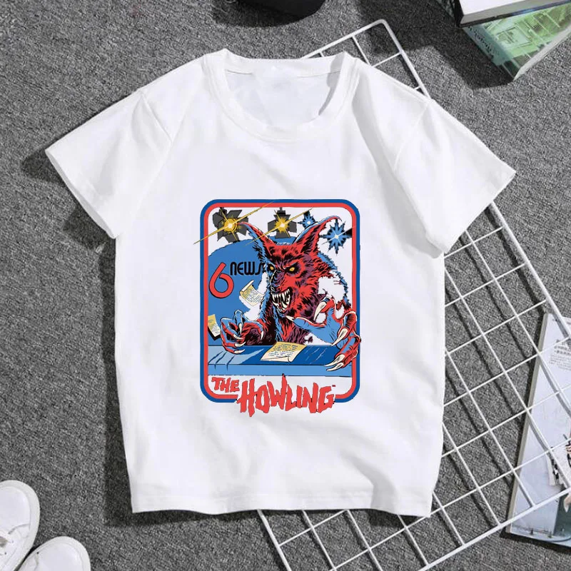 

ZSIIBO Summer Print Retro New Summer Women's T-Shirt Short Sleeve Let's Summer Devil Harajuku T-Shirt Large Children's Top