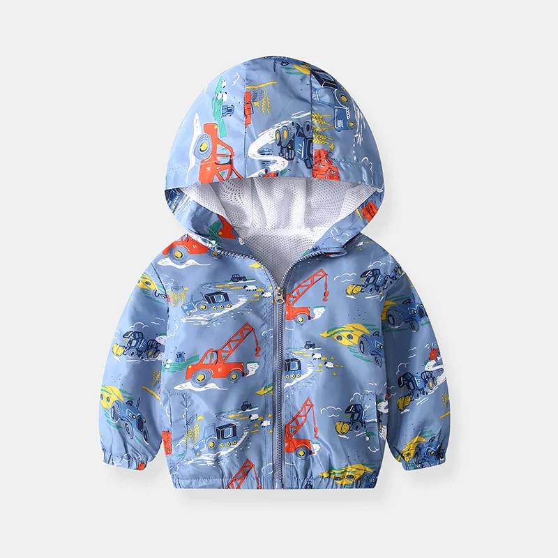 

27kids 2-9Y Boys Girl Cute Zipper Shirt Windbreaker children Summer Thin Printed Jacket Spring Long Sleeved Cartoon Thin Hooded