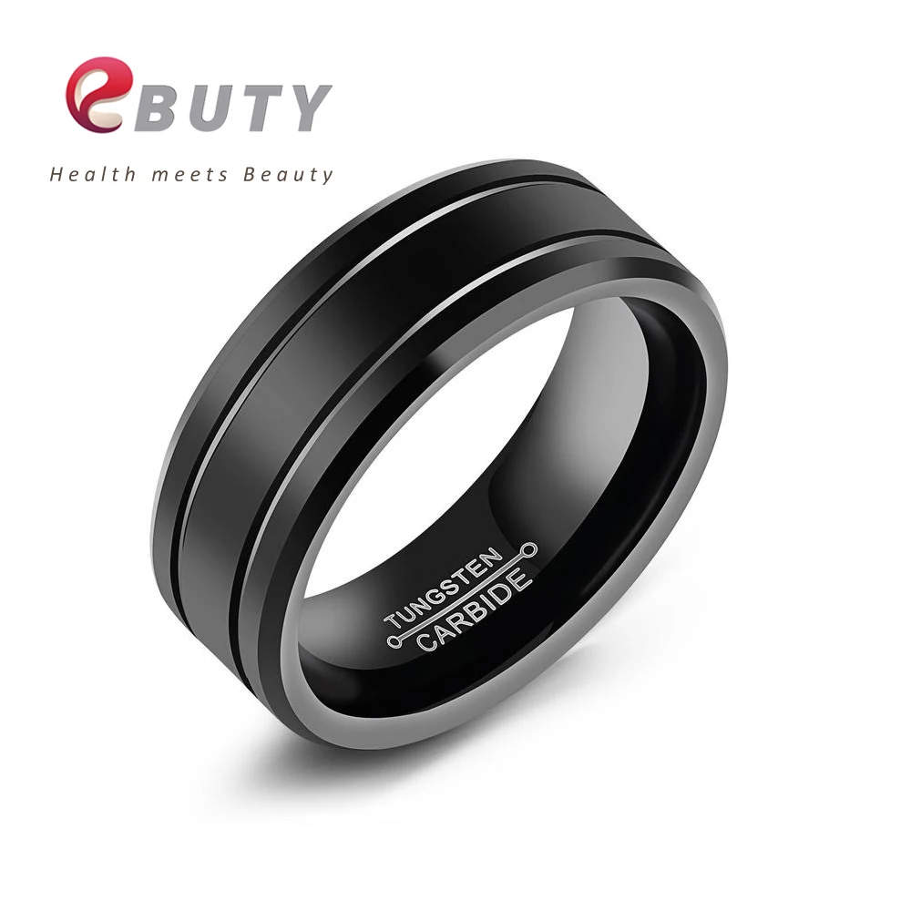 EBUTY Men Black Rings Tungsten Steel Fashion Jewelry Ring Gift Classic