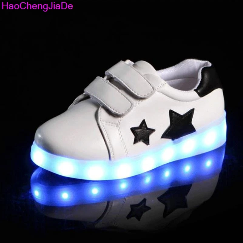 

HaoChengJiaDe White Stars Luminous Glowing Sneakers Neon Lights Usb Led Children Shoes Kids Boys Girls Eur Size 26-35 Led Shoes