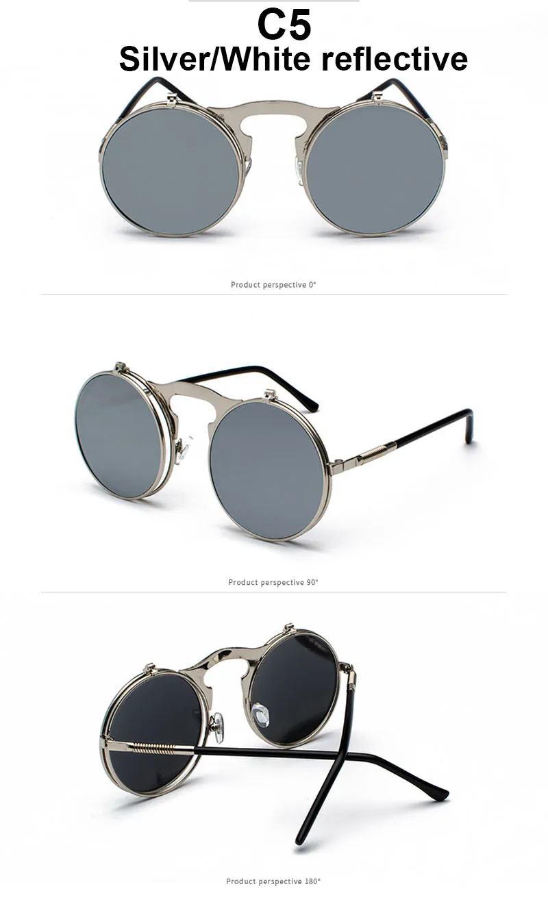 Солнцезащитные очки с откидной крышкой в стиле стимпанк, Ретро стиль, круглая металлическая оправа, раскладушка, двойные линзы, солнцезащитные очки для мужчин и женщин