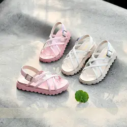 Детские розовые сандалии обувь принцессы для девочек 2019 г. Новая летняя пляжная обувь для отдыха легкий мягкий-один крюк петля хорошее