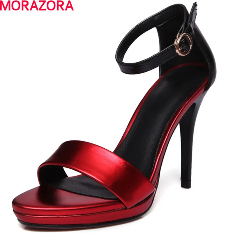 

MORAZORA new arrival simple pu leather shoes hot sale woman fashion elegant party shoes summer sandals women high