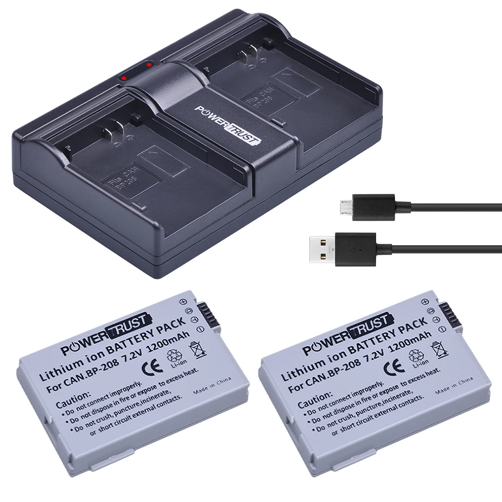 2 шт. BP-208 BP208 аккумулятор камеры + USB двойное зарядное устройство для Canon DC10 DC19 DC20 DC21