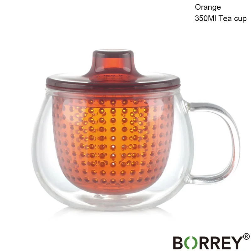 BORREY 350 мл прозрачный стеклянный чайник термостойкая стеклянная чайная чашка с крышкой и ситечком пуэр Молочный Улун чайный горшок с фильтром для заварки - Цвет: Teacup(orange)