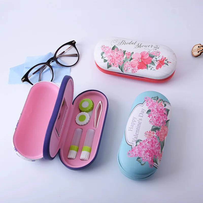 

High quality reflective Cover contact lens case with mirror color contact lenses case Container cute Lovely Travel kit box NX