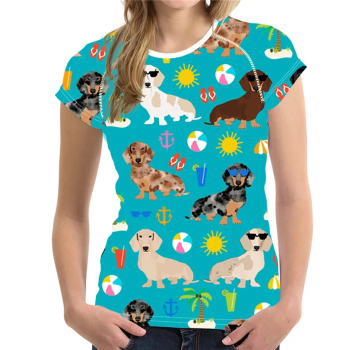 FORUDESIGNS/Повседневное футболки Для женщин с милой собачкой принт "Такса" Для женщин футболки стильные круглым вырезом футболки размера плюс одежда tumblr - Цвет: ZJZ103BV