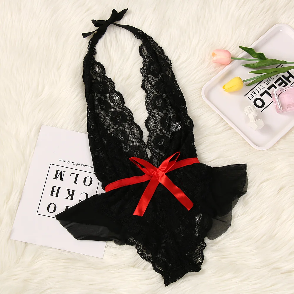 Bow Tie Plus Size Sexy Women Lace Babydoll Underwear Bow Tie Lingerie
