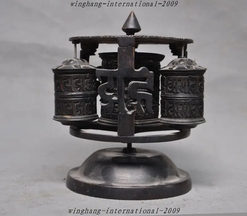 

Old Tibet Tantra Temple pure bronze Mantras Buddhism Tripitaka text Prayer wheel