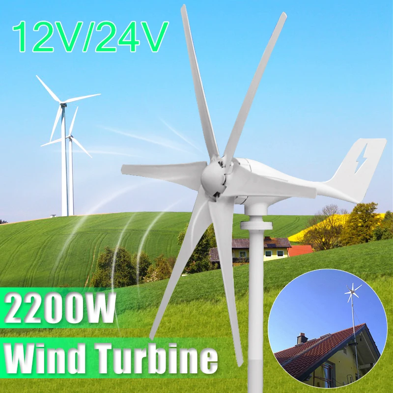 

2500W 12V/24V Wind Turbines+Controller 6 Blades Miniature Residential Home Wind Turbines Generator for Home or Camping