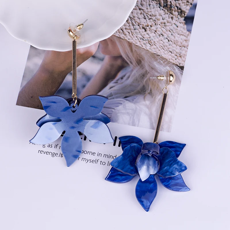 Trendy Dangle Fashion Flower Resin Earrings for Women Big Long Metal Dangling Acrylic Drop Earring Girls Elegant Wedding Brincos (5)