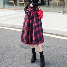 Корейская мода Женская Хлопковая универсальная высокая эластичная талия Длинная шерстяная юбка слово зима теплая Роговая Юбка Повседневная