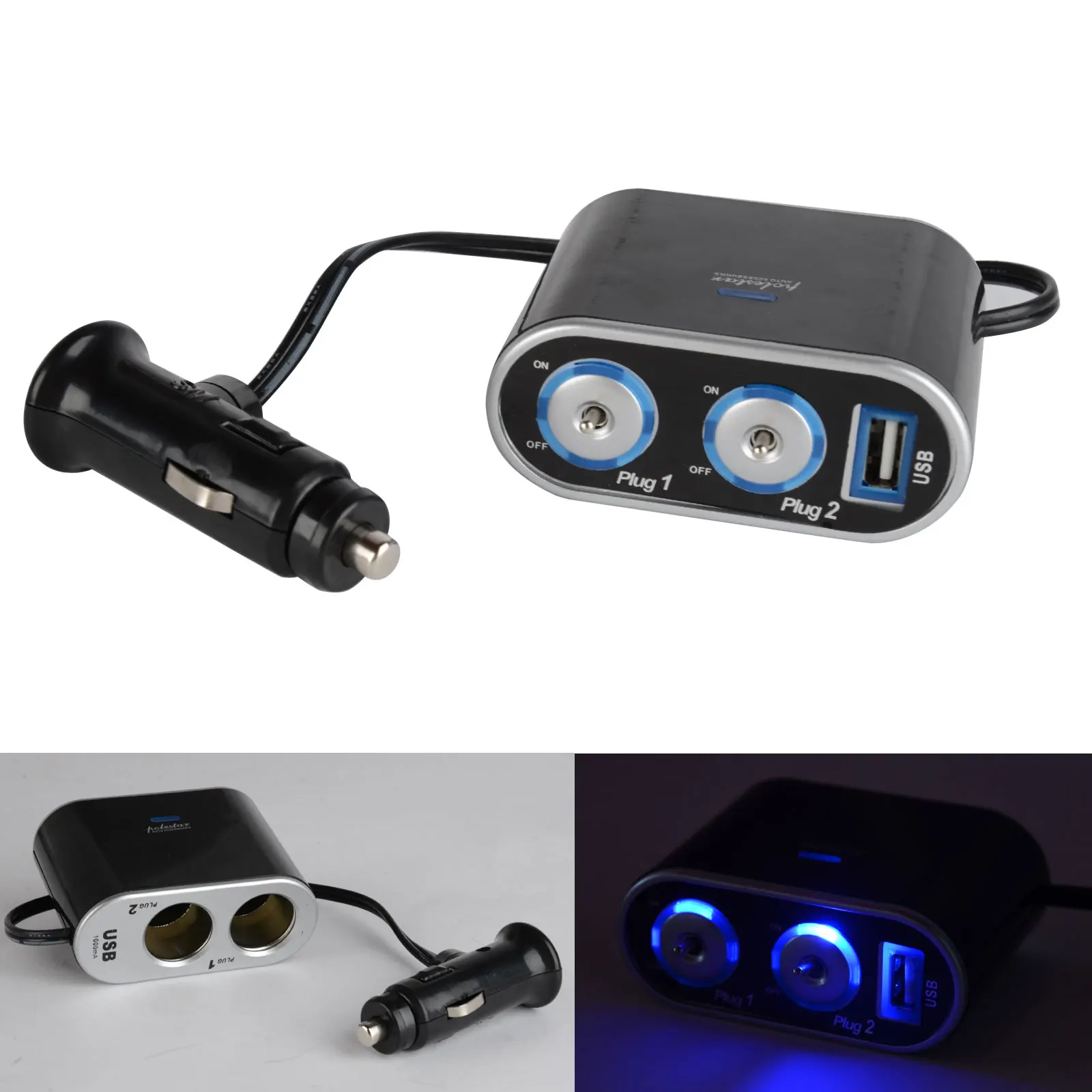 

Mayitr 12V Car Interior 2 Way Power Charger Cigarette Lighter Socket Splitter Adapter with USB High Quality
