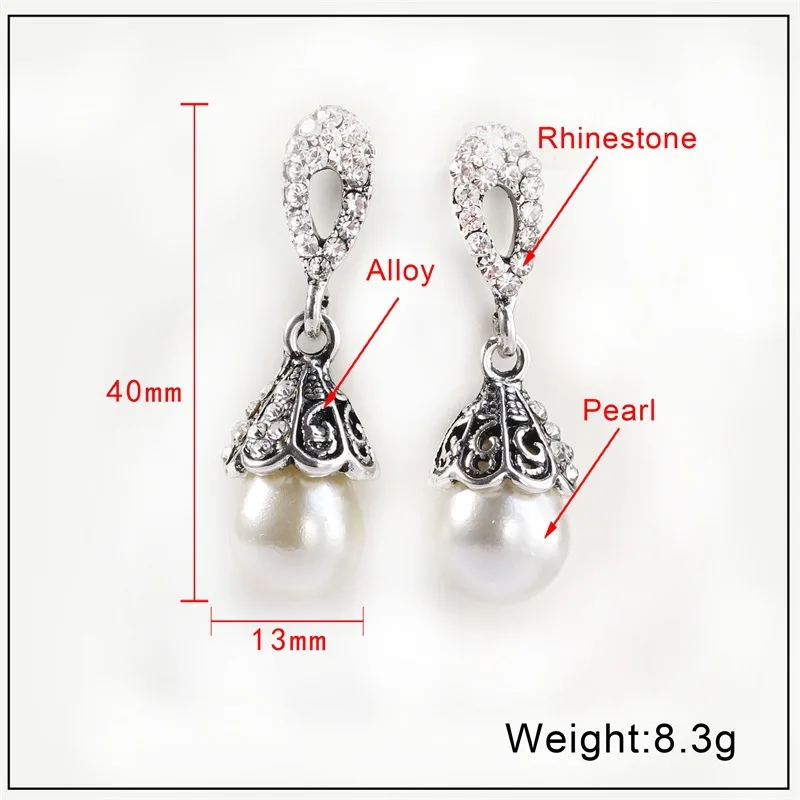 Vintage Jewelry Gray/White Imitation Pearl Earrings Women Wedding Earings