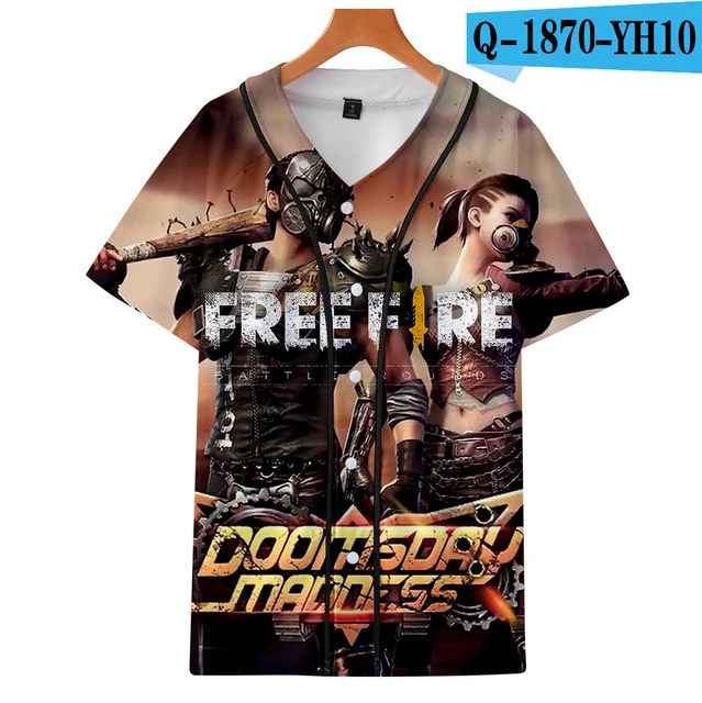 3d Free Fire Baseball Jacket Tee Casual Summer Soft V Neck Kpop