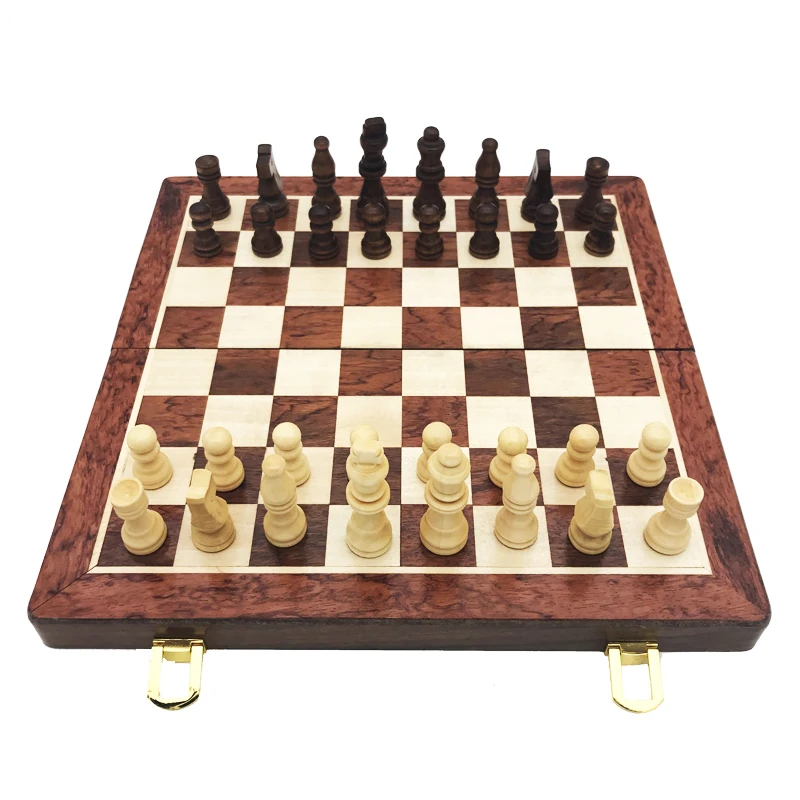 High Quality Portable Folding Wooden Chess Set Handwork Solid Wood Pieces Interesting Backgammon Children Gift Crafts Board Game