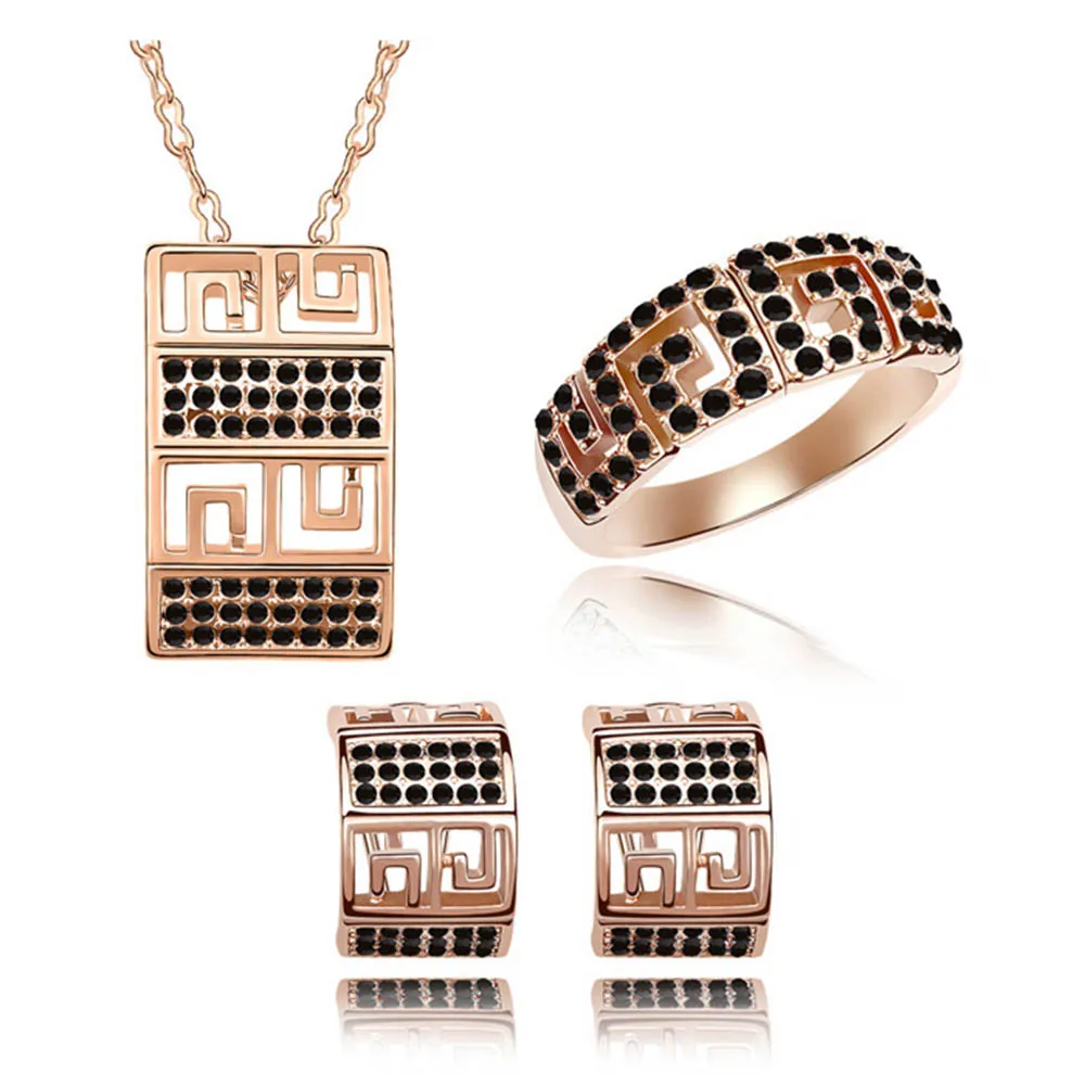 

2017 mother's day gift!high quality rhinestone wedding party jewelry sets necklace earrings rings 3pcs set joyas wholesale