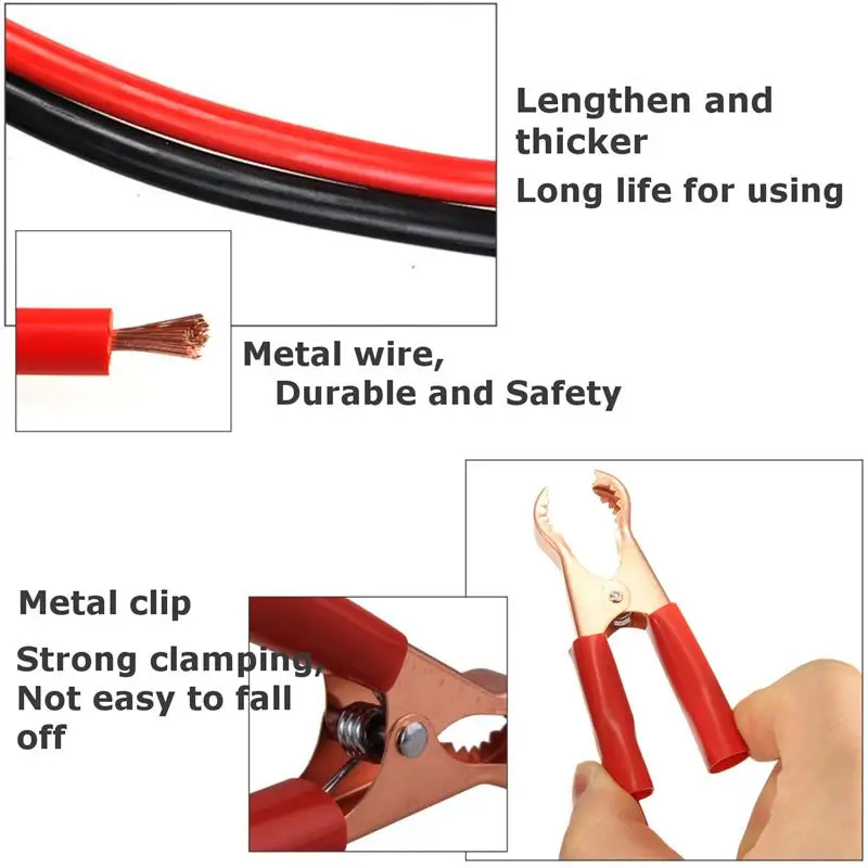 KROAK 2 шт. 100 см 15A Разъем типа "банан"-разъемы до 80 мм автомобиля Батарея клип Тесты зажим Мощность аллигатора Батарея кабель для запуска от