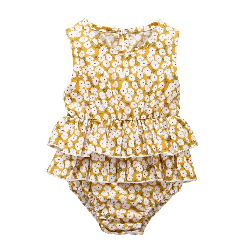 

Summer Newborn Baby Girls Sleeveless Rompers Floral Pattern Cotton One-Piece Romper Jumpsuit